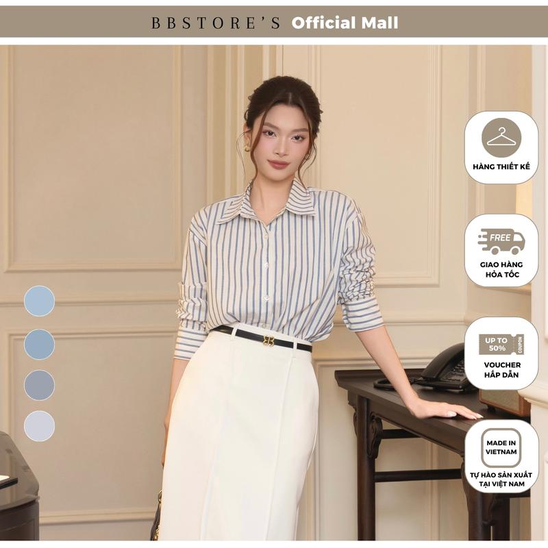 Áo Sơ Mi Công Sở Tay Dài Kẻ Sọc Vạt Bầu BBSTORE'S - A3280