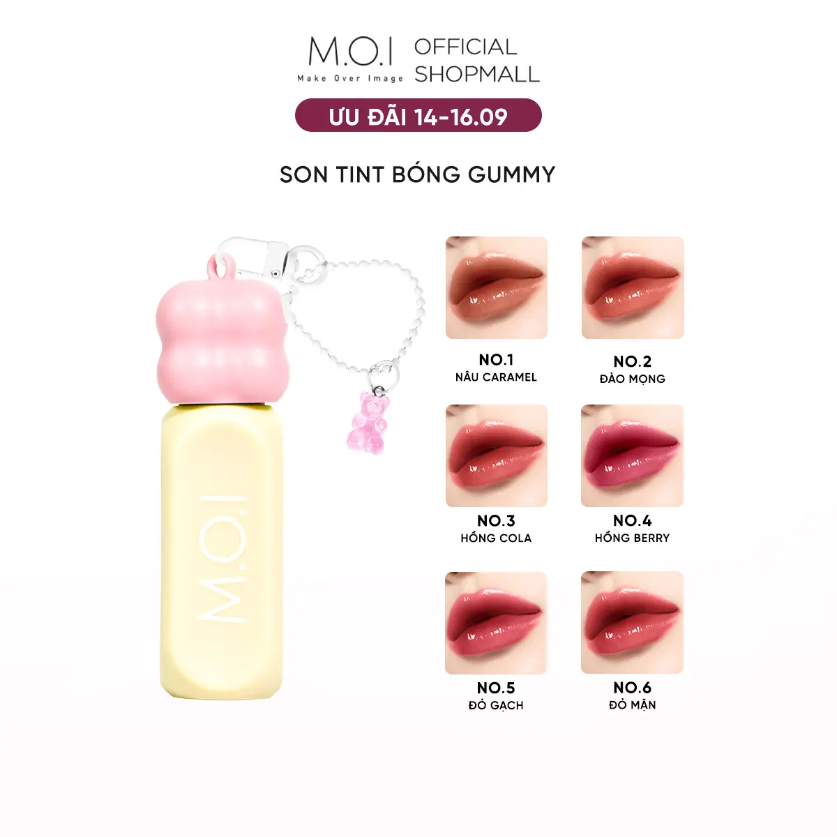 Son Tint Bóng Gummy MOI Bóng Mọng Nhẹ Môi Bền Màu 3g