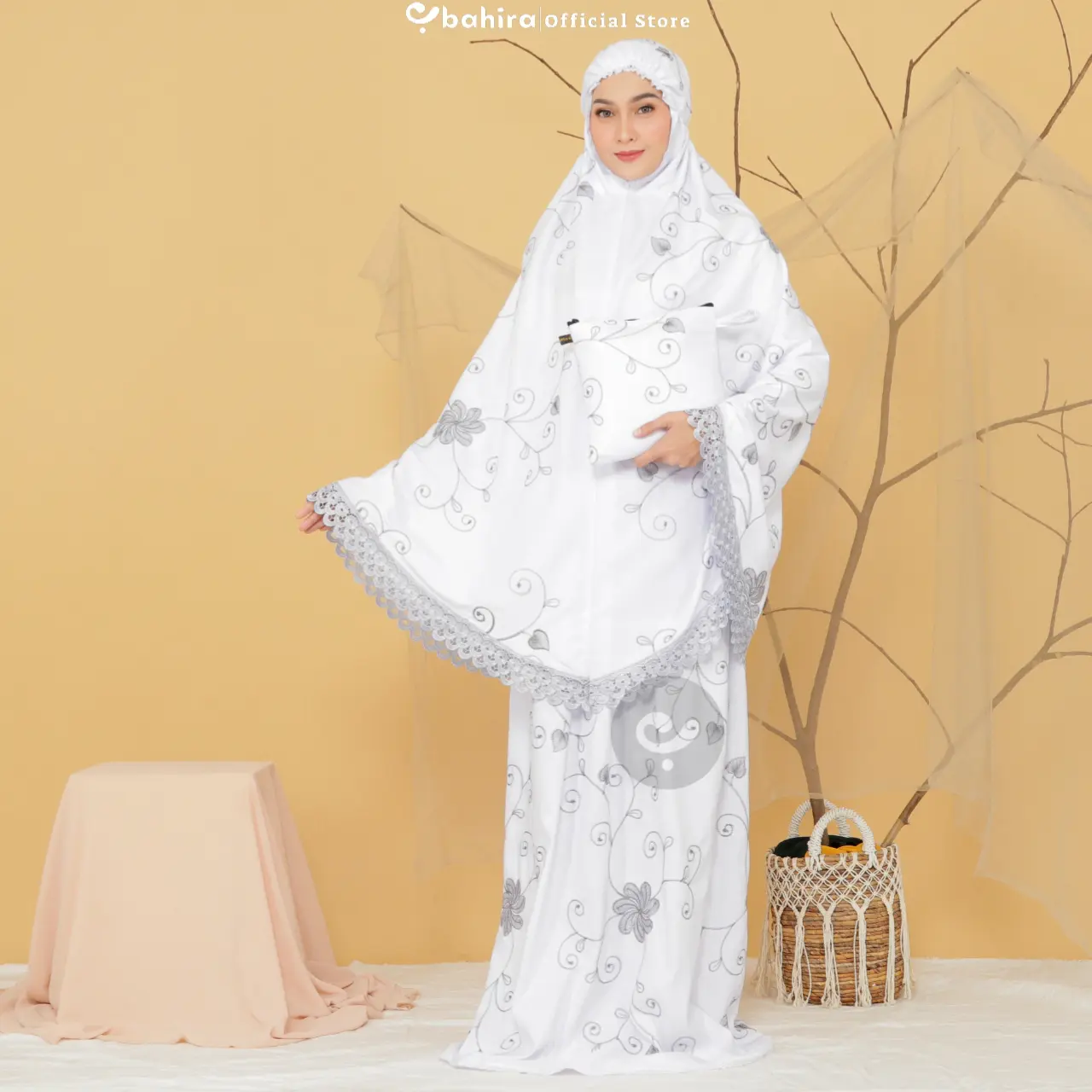 BAHIRA - Mukena Dewasa Putih Full Bordir Renda Premium katun