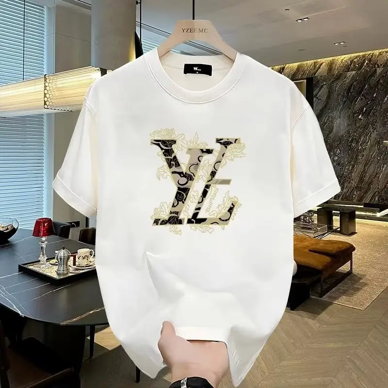 Short Sleeve T-shirt Men's Fashion Brand Summer Loose Half Sleeve 2024 New Internet Hot Fashionable Ins Simple Printed Top Menswear