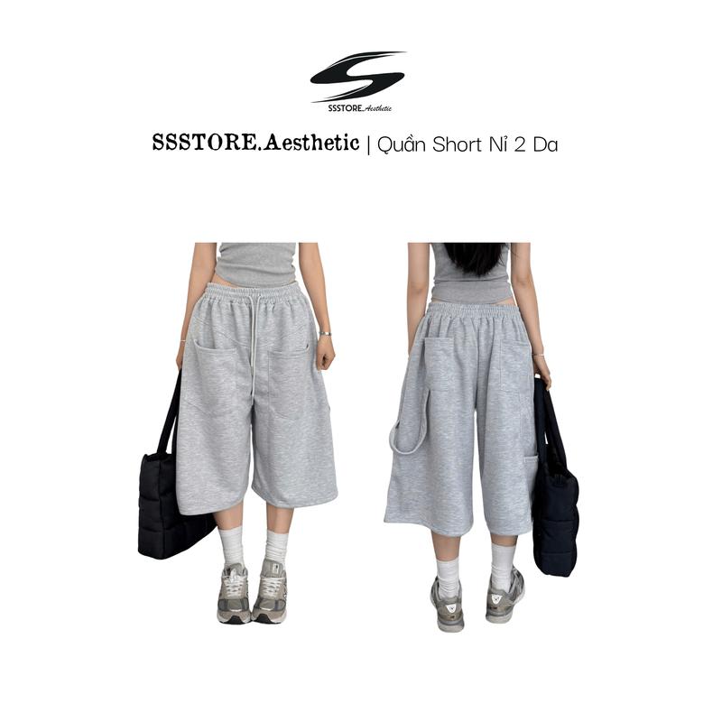 Quần Short Dây Nỉ 2 Da Ống Rộng Unisex Nam Nữ_SSSTore.Aesthetic Women Ong Pants