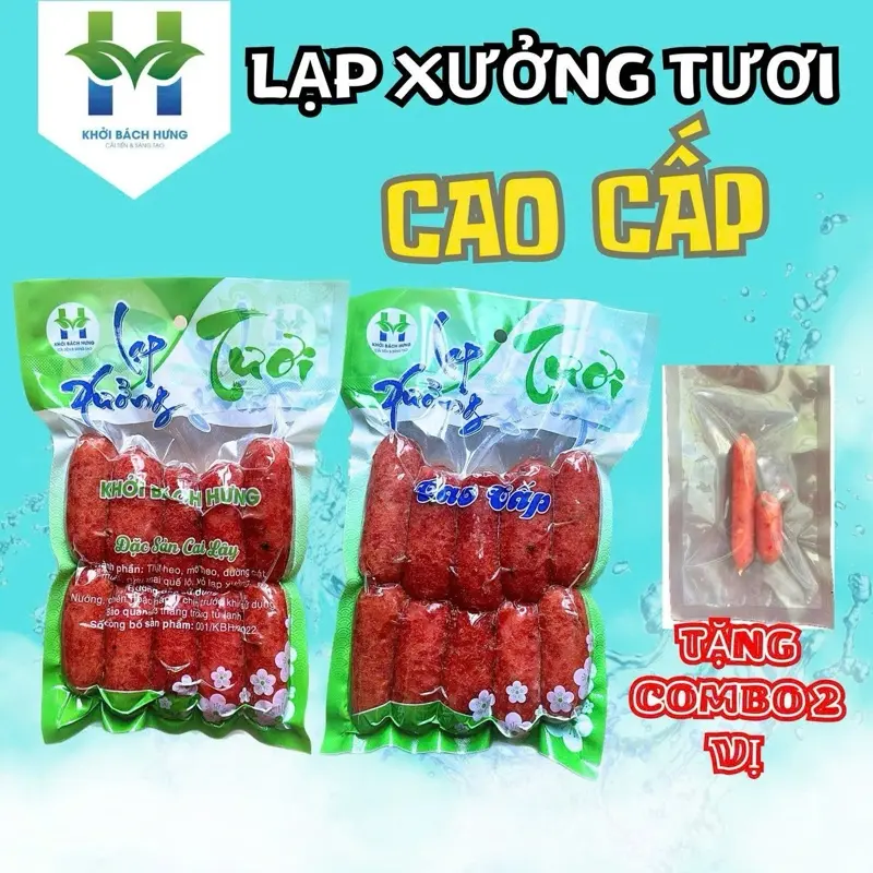 1kg lạp xưởng Khởi Bách Hưng Cai Lậy cao cấp -tươi sấy dẻo truyền thống [TẶNG  2 VỊ LẠP TÔM VÀ KHÔ]  vị mặn ngọt. Food Heo