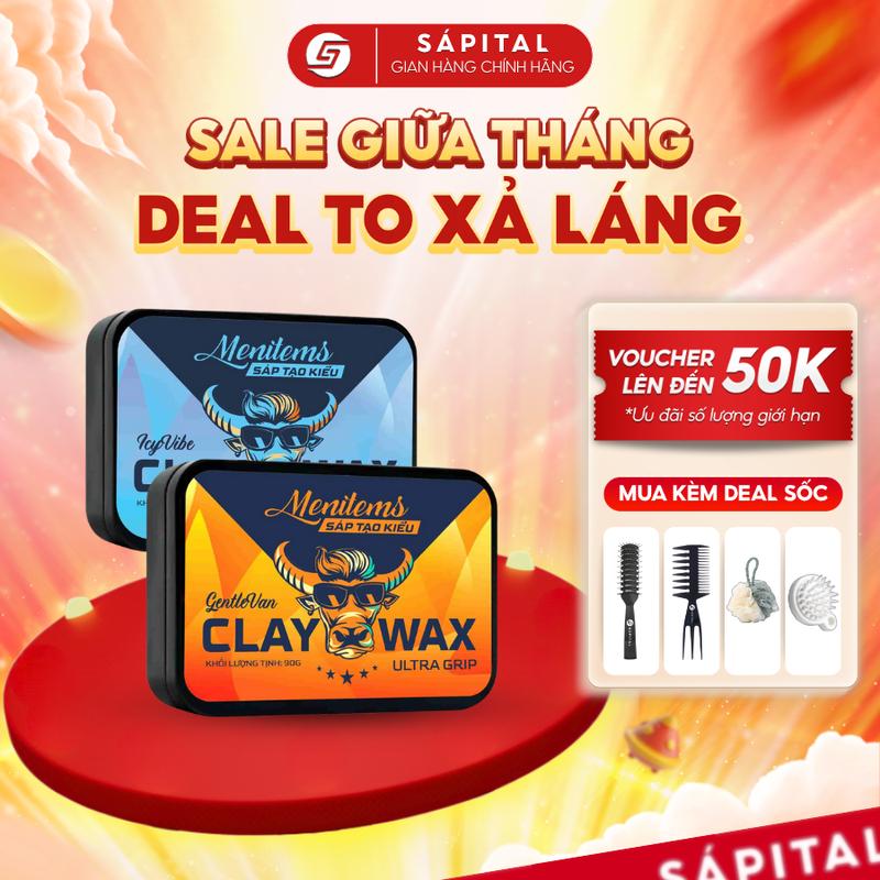 Sáp vuốt tóc Menitems Clay Wax Ultra Grip 90G - Sáp vi tinh thể giữ nếp tới 12H, không bết dính, hương nước hoa nam tính, phù hợp mọi chất tóc