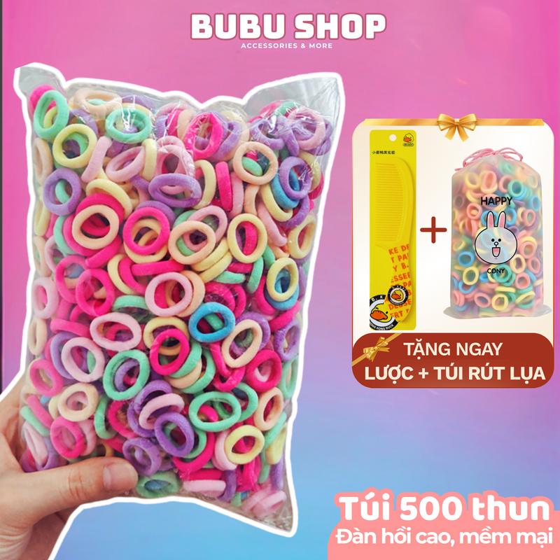  Tặng Lược+Túi Rút  500 Sợi Thun Vải Cột Tóc Trẻ Em Mềm Mại Nhiều Màu Sắc Không Đau Tóc Chun Len Cột Tóc Buộc 