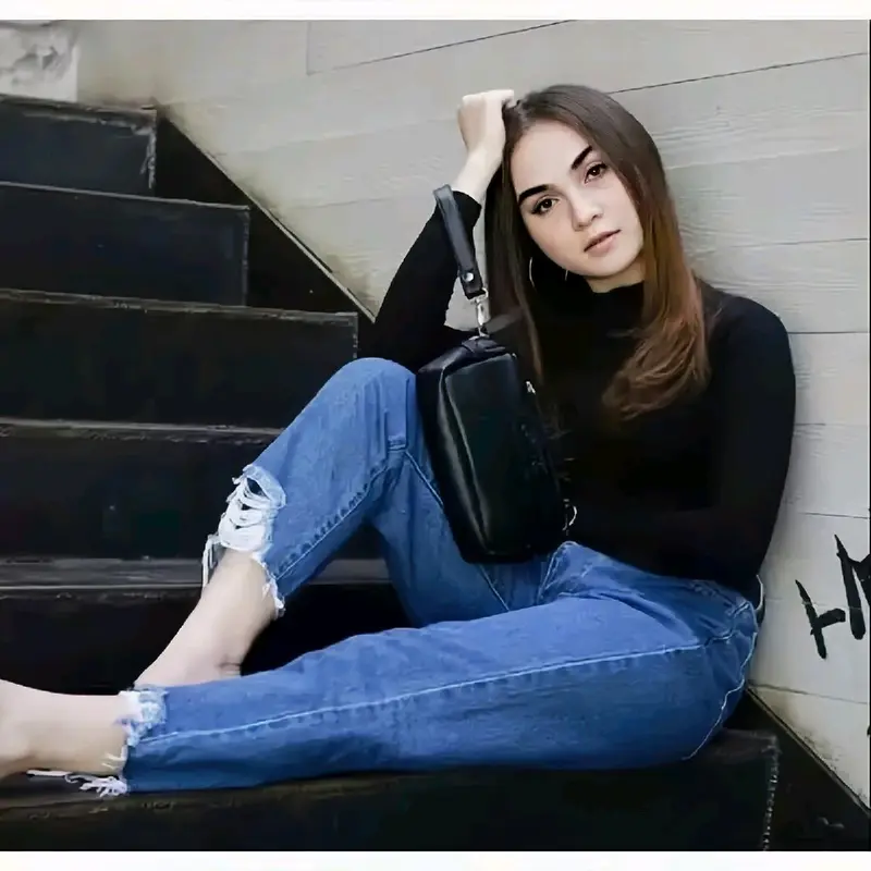 Celana Boyfriend Sobek Bawah High Light Jeans Nyaman Panjang Wanita Dewasa Cewek Remaja Hitam 1