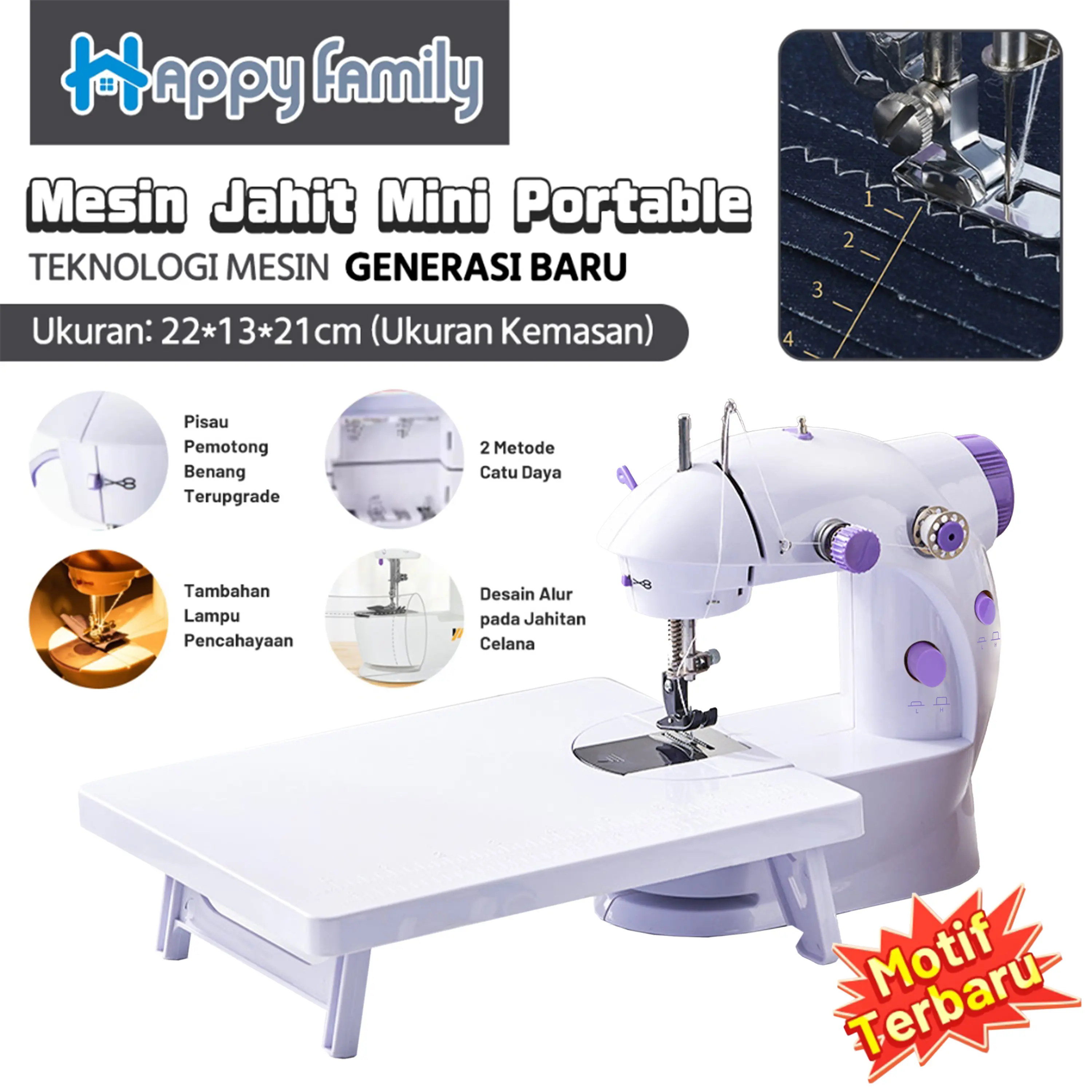 (HF) Mesin Jahit Mini Portable GT202 A FHSM 202 + Meja Besar + Sewing Kit Set