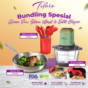 [NABUNG 16 JAN] ABS X Tifale Glacier Pan 24cm Stainless Steel & [MATCHA] Tifale Éclat Chopper 2L & Silicon Utensil Set 11pc