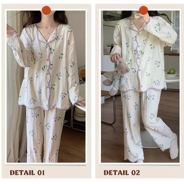 PIYAMA DEWASA KARAKTER LENGAN PANJANG IMPORT KATUN PAKAIAN WANITA TIDUR / BAJU TIDUR SETELAN CELANA PANJANG IMPORT 3