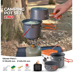 Panci Camping 2 in 1 Ringan Ukuran 135x65 mm & 145x110 mm Free Tas dan Perlengkapan Lengkap Set Pot Cooking 003-201