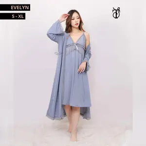 EVELYN Set Lingerie Sutra Dress Wanita Baju Tidur Daster Sexy Top-in Secret [ Lingerie Dress + Kimono Belt ]