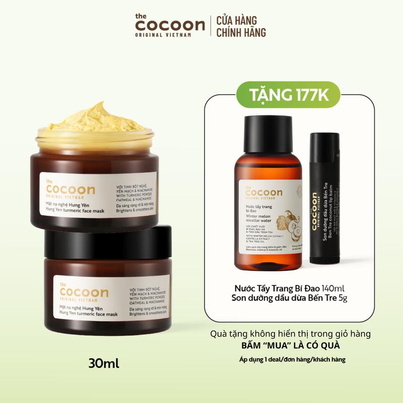 [COMBO MUA 2 NHẬN 4 - GIẢM 20%] Combo 2 Hũ Mặt nạ nghệ Hưng Yên Cocoon giúp da rạng rỡ & mịn màng 30ml Tặng 1 Tẩy trang bí đao 140ml + 1 Son dừa Bến Tre 5g