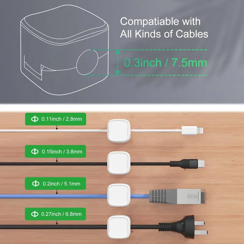 Kẹp cáp từ tính nâng cấp, Giá đỡ dây, Quản lý cáp dính Picozon, Giá đỡ dây Giá đỡ dây sạc USB cho điện thoại di động trên ô tô, máy tính để bàn văn phòng, tường, tủ đầu giường 4