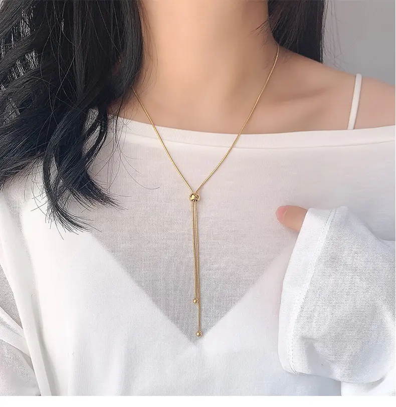Multi-wear Rope Adjustable bow necklace removable small fresh titanium steel rose gold collarbone chain