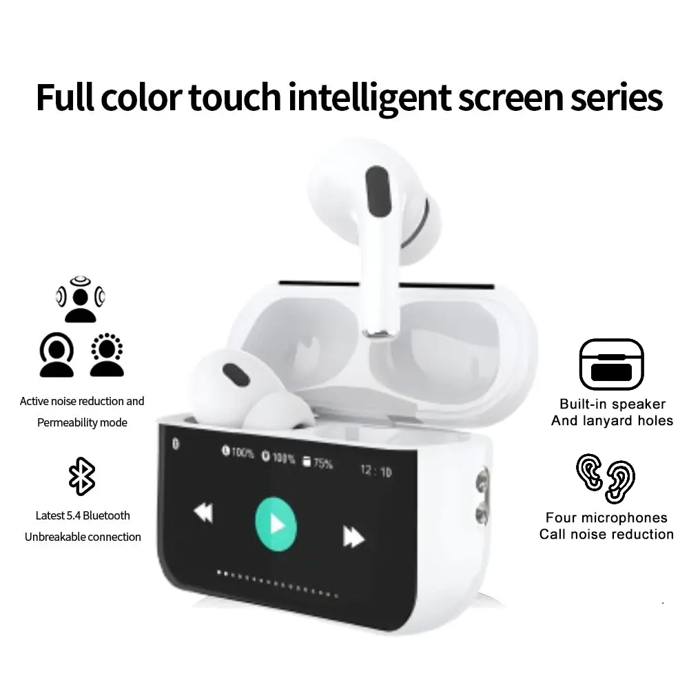TWS A9 Pro LED Smart Touch Screen Pro 2 BT V5.4 ANC+ENC With Led Charging Case Noise Cancelling earbuds 9D Hifi Stereo TWS Headset Earphone Earbuds Headphone