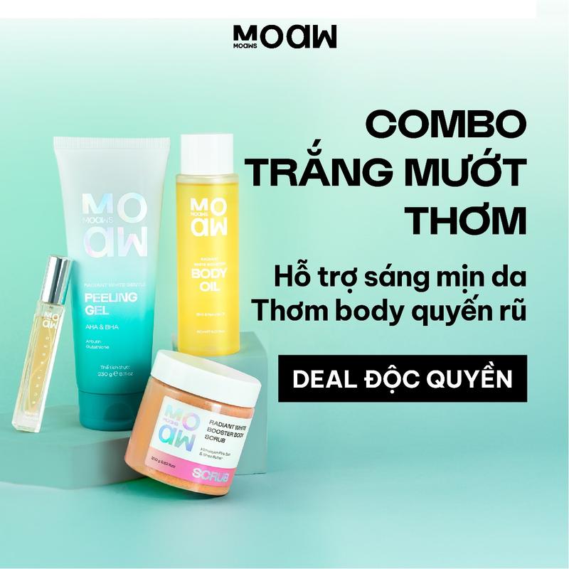 [LIVE DEAL ĐỘC QUYỀN 2] Combo 4 Body Oil, Tẩy Tế Bào Chết AHA/BHA, Nước Hoa, TTBC Muối MOAW MOAWS Dầu Dưỡng Da Body Oil BHA - Dầu Dưỡng Thể Hỗ Trợ Làm Đều Màu Da - Scrub Tẩy Da Chết Vật Lý Muối Hồng - Gel Tẩy Tế Bào Chết Cấp Ẩm Mềm Mịn Da
