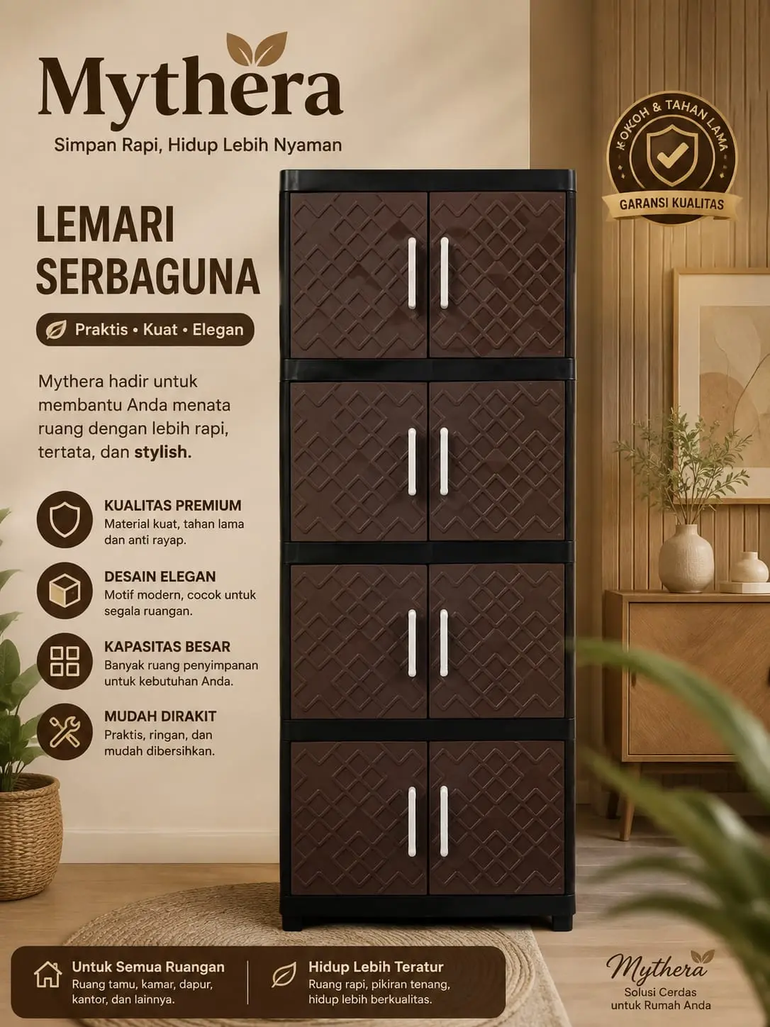 Mythera Lemari Susun 4 Terbaru Warna Pilihan ukuran lebih besar 122cm x 50cm x 30cm muat lebih banyak
