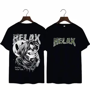 Kaos Murah Pria dan Wanita Warna Hitam Unisex XL dan L Sablon Depan Belakang Semi Katun Poliester Bisa COD