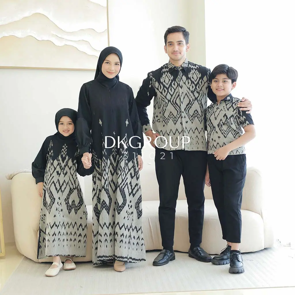[READY STOCK] Couple tenun yaya dress motif black diamond couple kondangan sarimbit keluarga baju lebaran pasangan