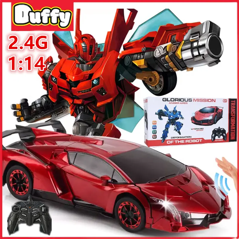 【Duffy toys】2.4G 1:14 Mobil Remote Control Besar Sport Car Robot Transformer / Rc Mobil Remote Transformer Robot / Rc Car Transformer / Mobil Remot Jadi Robot Baterai Cas / Mainan Autobot Remot Kontrol Mobil Berubah Jadi Robot / Anak Mainan Anak Laki Laki 8