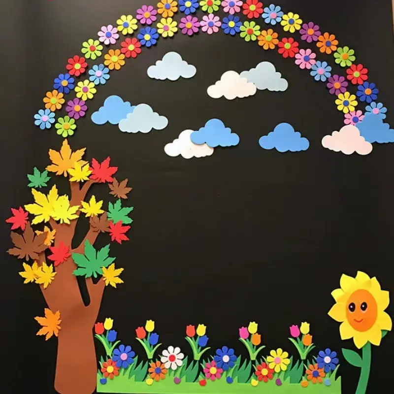 JoyWorld Stiker Dinding Busa EVA 3D Bunga Ruang Kelas Taman Kanak-kanak Rumah Mainan DIY Buatan Sendiri Untuk Anak-Anak Pembelajaran Awal 6