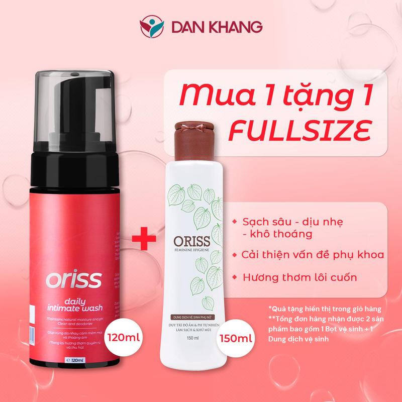 [MUA 1 TẶNG 1] Dung dịch vệ sinh phụ nữ dạng bọt Oriss Daily Intimate Wash hỗ trợ làm sạch dịu nhẹ hương nước hoa quyến rũ chai 120ml Women
