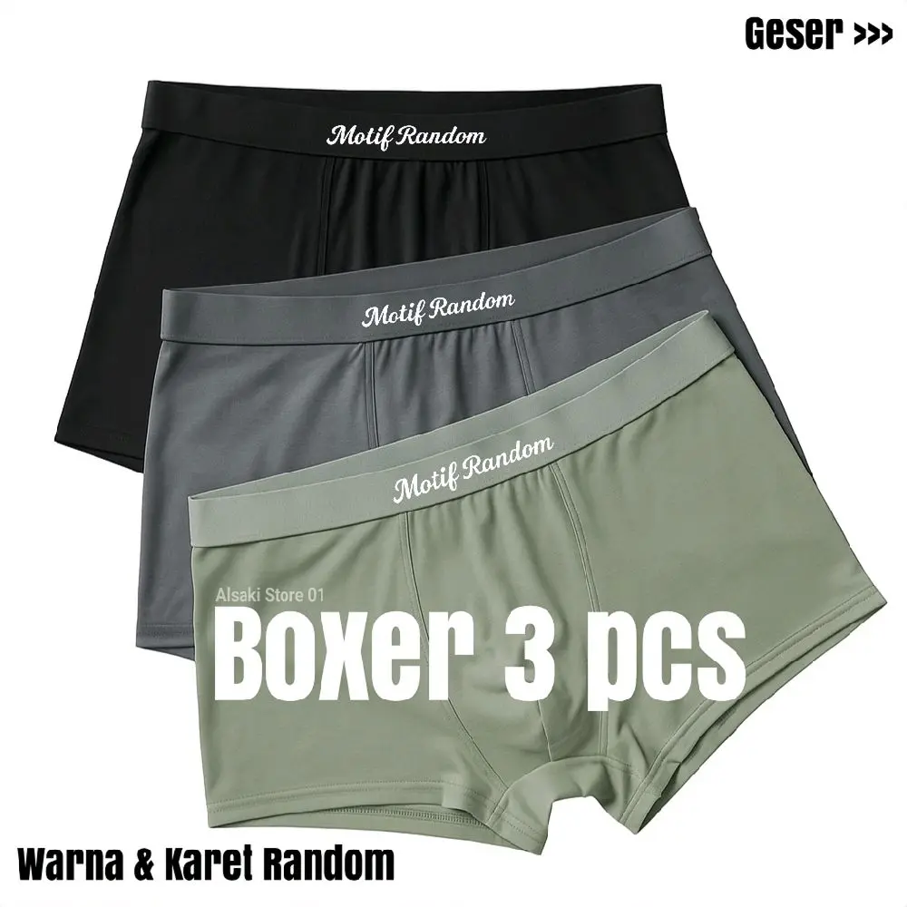 3PCS Celana Dalam Boxer Pria Dewasa Remaja Bahan KATUN Polos - PREMIUM Grosir Boxer Karet Nyaman Termurah Indonesia sempak Motif Kotak Cowok Sport Pendek baru celanada lampriamurah