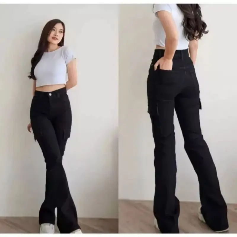 Hw Cutbray Cargo Jeans Wanita - Celana Jeans Wanita - Kargo Cutbray Jeans Highwaist Wanita Stretch Melar 3