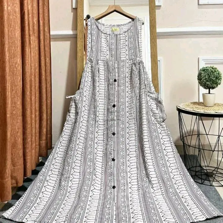 GAMIS OVERALL SAKU KANAN KIRI // HAGIA OVERALL KATUN MOTIF ONLY Linen Muslim Wanita Dress Kancing Panjang Basic Dewasa 8