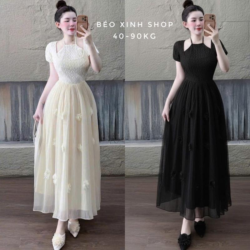 Đầm Dự Tiệc Thiết Kế 2 Lớp Ren Hoa Phối Hoa (Vải Ren Hoa) Cao Cấp Thanh Lịch Sang Trọng Cho Các Nàng Bigsize 40–90kg Thời Trang Nữ Béo Xinh Shop - A.1613