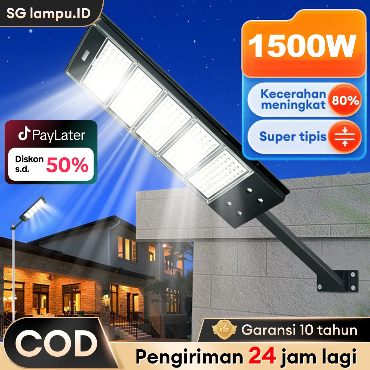 【Garansi 10 tahun】Lampu Tenaga Surya lampu jalan tenaga matahari 1500W Ready Stock Lampu Solar Cell 0 tagihan listrik IP67 tahan air motion sensor lampu jalan tenaga surya with remote control suitable for courtyard garden lampu  jalan