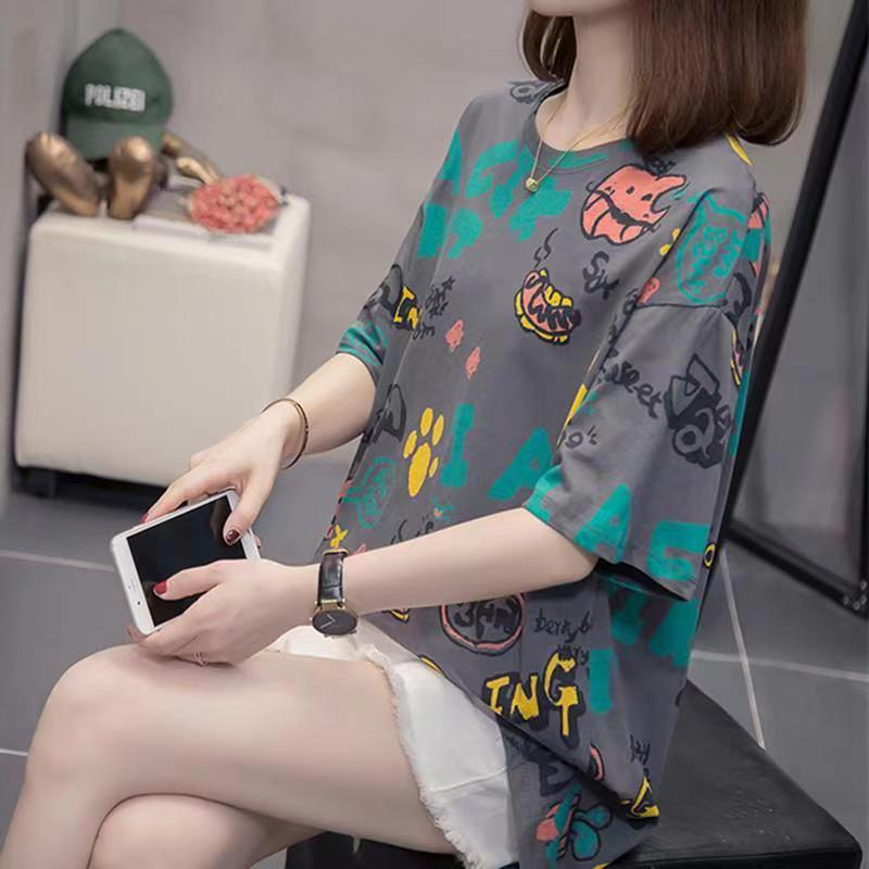 Product Introduction of New pure cotton printed short sleeved T-shirt for chubby girl in summer, loose and shaping with a belly covering top Womenswear Lingerie 3