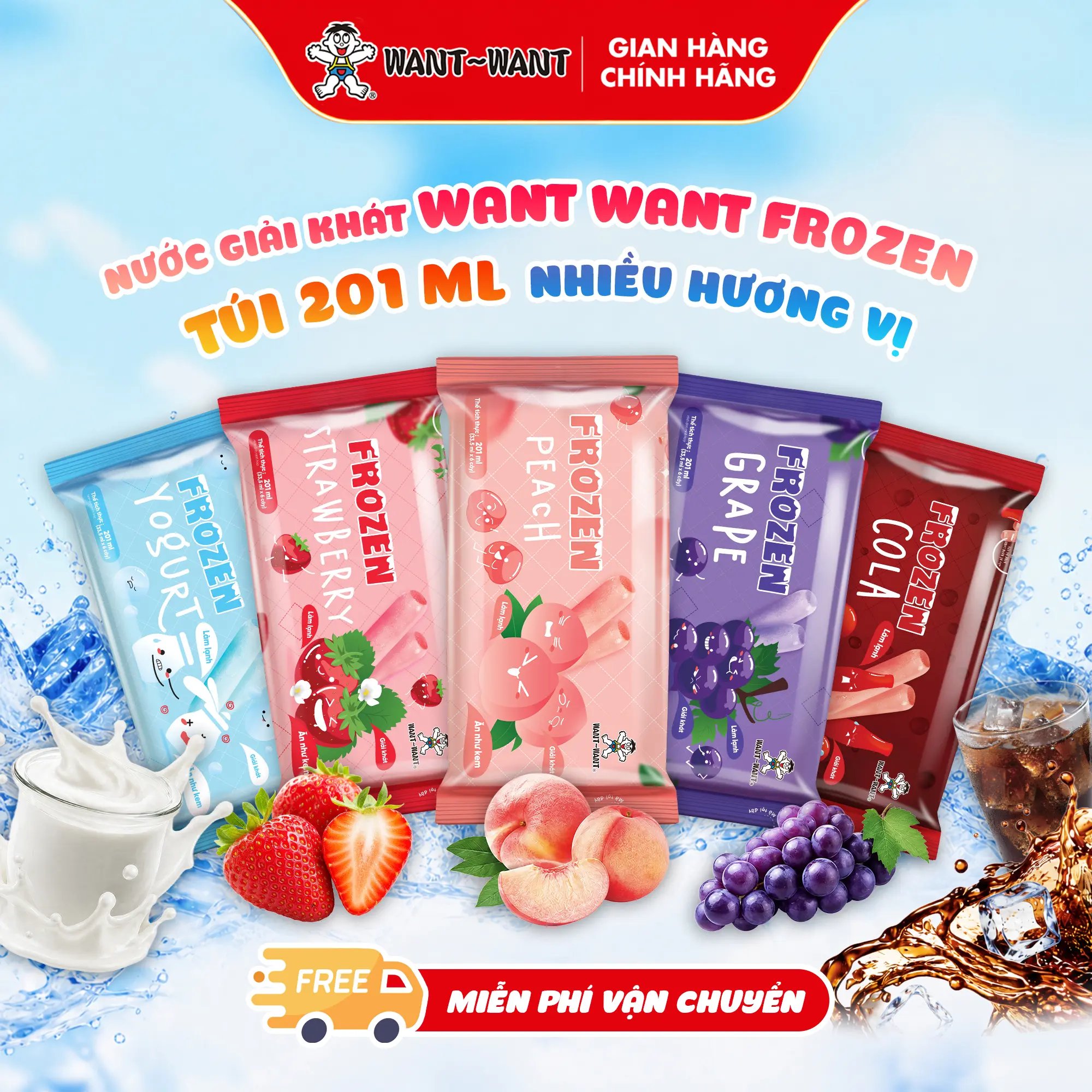 [QUY CÁCH MỚI] NƯỚC GIẢI KHÁT CÔ ĐẶC WANT WANT MINI NHIỀU HƯƠNG VỊ 201ml/gói
