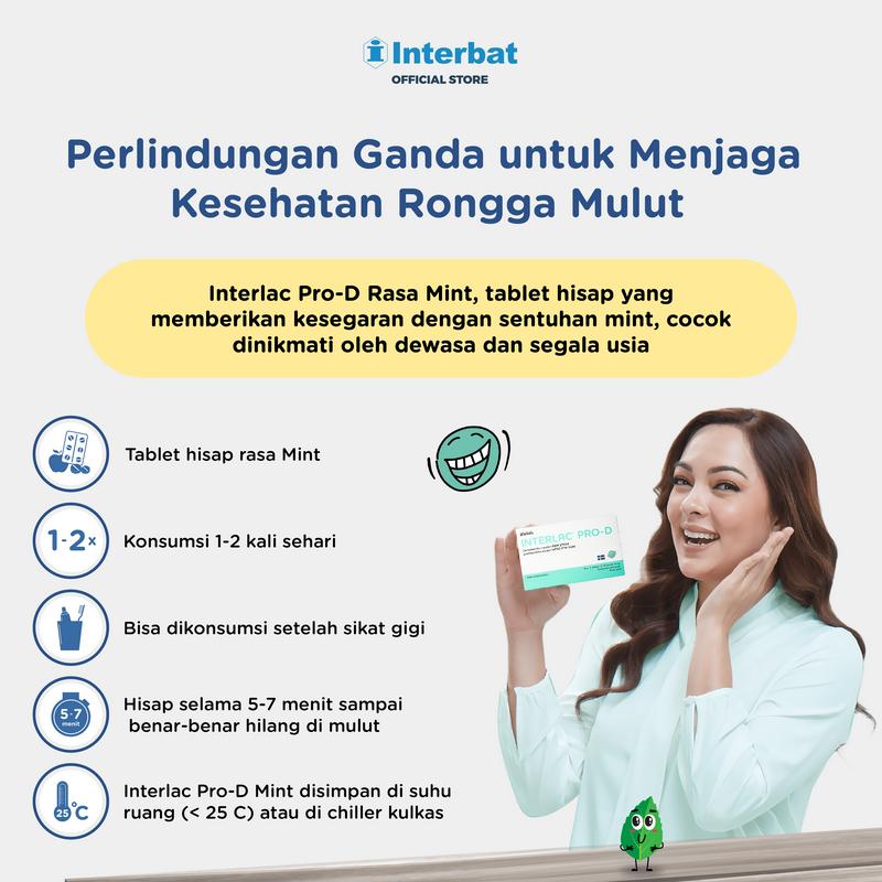 Interlac Pro-D Tablet Hisap Mint 3 Strip @10 Tablet - Probiotik untuk ...