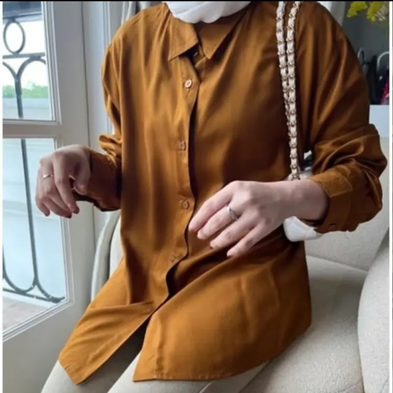 Kemeja Polos Rayon Twill Wanita Korean Style By Mylismaiiez 1