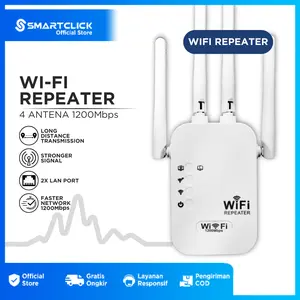 Penguat Sinyal Wifi Extender 1200Mbps Jarak Jauh 4 Antena 2 LAN Port Repeater
