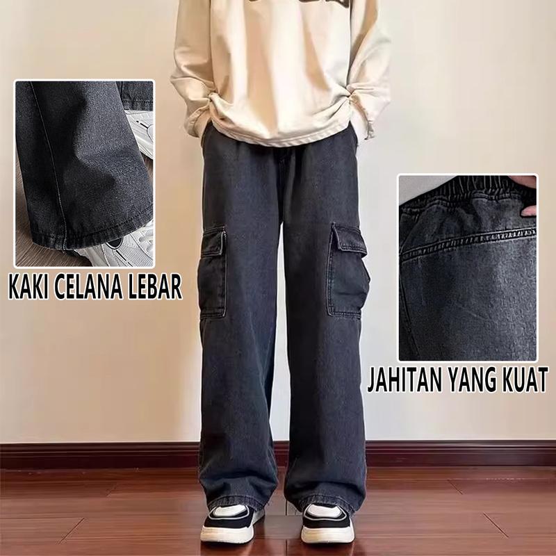 Product Introduction of celana jeans cowok street wear outfit baggy pants celana panjang pria dewasa denim berdiri celana cargo pria panjang Celana Panjang Unisex 6