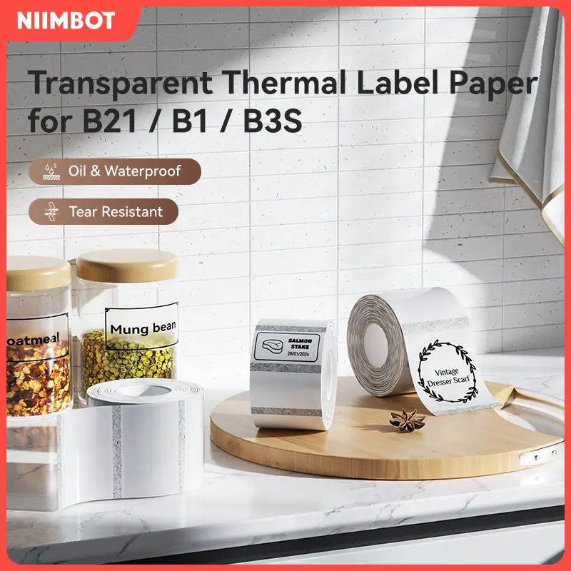 NIIMBOT B21/B3S/B1 Transparent Label Sticker Waterproof and oil-proof Label Paper