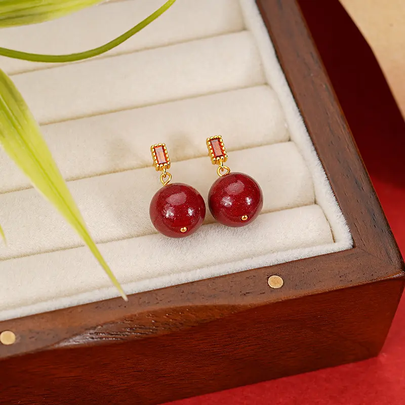 Bông Tai Đinh tán Cát Vàng Tím Hàm Lượng Cao, Tikia, Dành Cho Nữ, Bạc Sterling S925, Phong Cách Trung Quốc Cổ Điển Xu Hướng Trung Quốc Thanh Lịch, Bông Tai Zirconium Đỏ, Chụp Ảnh Trực Tiếp