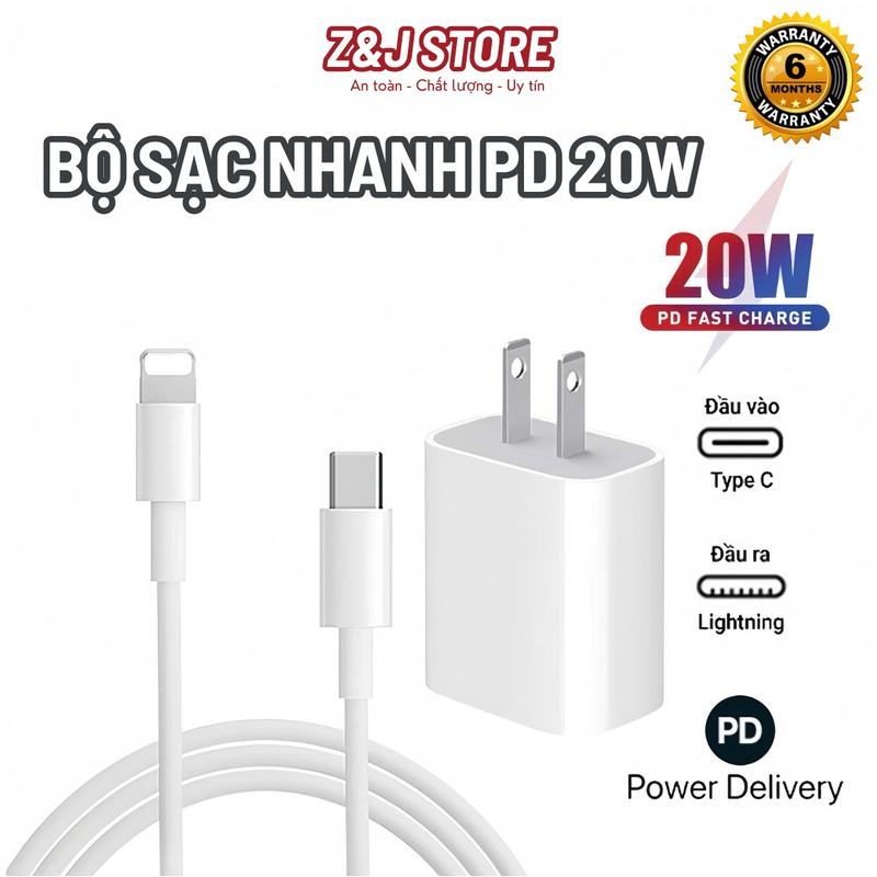 Bộ Sạc Nhanh Cho IP 20W Type-C To Lightning Gồm Củ Và Cáp Sạc Nhanh Cho Điện Thoại 8-14prm, Sạc 1h Lên 80% Pin, Bảo Hành 6 Tháng Lỗi 1 Đổi 1
