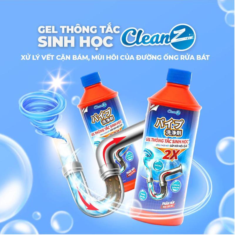 Gel Thông Tắc Sinh Học CLEANZ Thông Tắc Hòa Tan Dầu Mỡ Làm Sạch Đường Ống Bồn Rửa Mặt Chậu Rửa Bát Khử Mùi Tanh Hôi