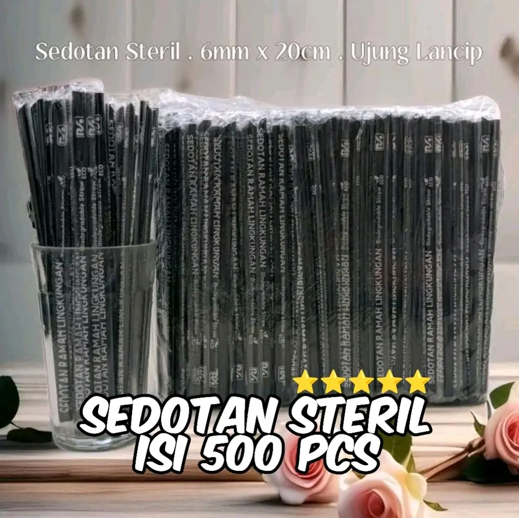 [isi 500 pcs] Sedotan Steril 6mm x 20cm / Hitam Lancip Ramah Lingkungan Murah Sedotan ES / Kopi