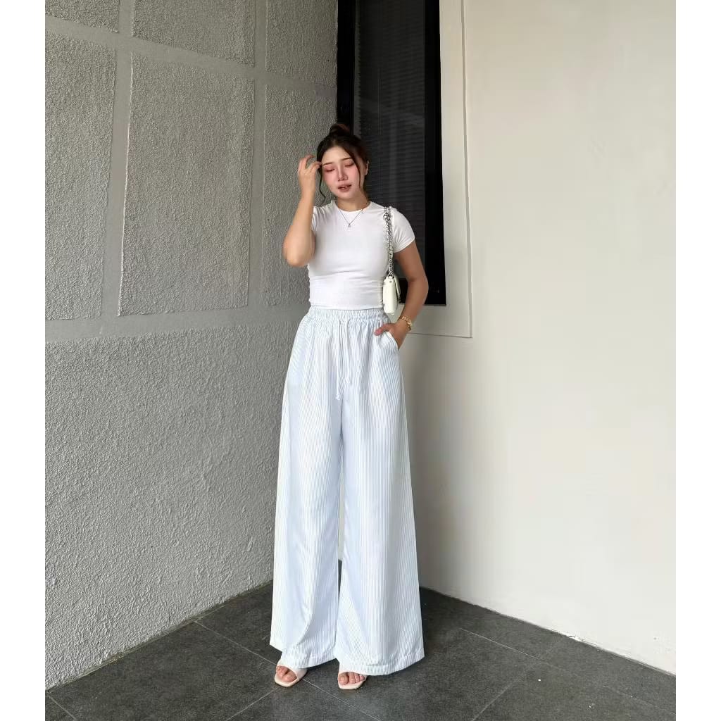 Celanakulot - Everyday Pants - Strip Pants - Salur Motif Kecil - Celana Panjang Wanita Baggy Kantor Kuliah - Kulot Pinstripe