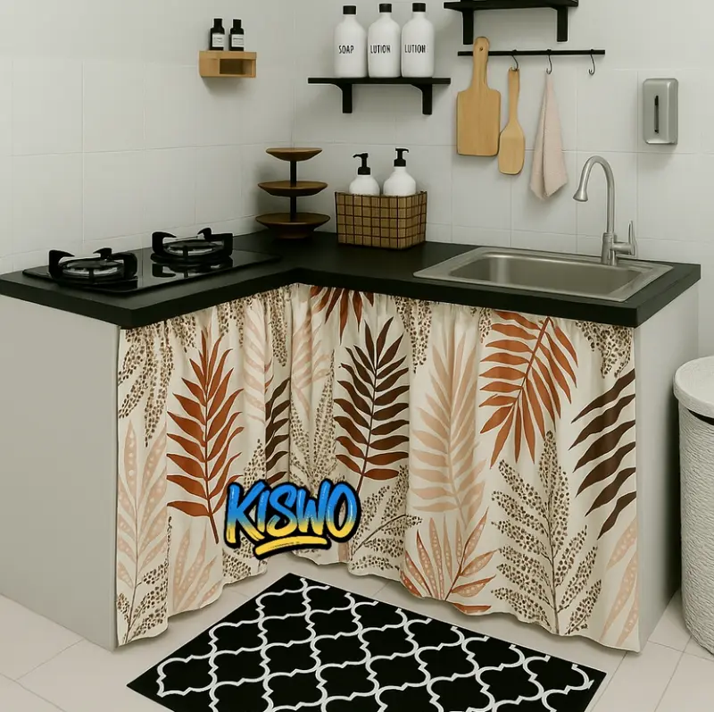 Gorden Hordeng Kolong Dapur Meja Katun Lebar 100 cm x Tinggi 70 cm Bonus Tali - Curtain Kain A001 7