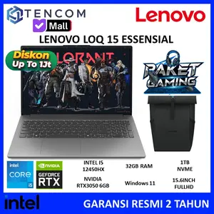 Lenovo LOQ 15IAX9E Essential i5-12450HX RTX3050 6GB 32GB 1TB SSD Windows 11 Laptop Gaming 15.6 FHD 144Hz Garansi 2 Tahun Luna Grey