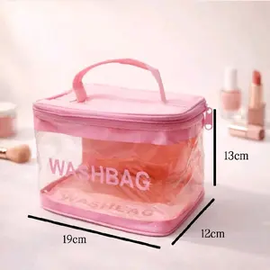 Washbag Tas Kosmetik Multifungsi Ukuran 19cm x 13cm x 12cm Transparan dengan Pegangan Nyaman pouch waterrproof tas rias tahan debu traveling risleting serbaguna tidak mudah hancur Waterproof