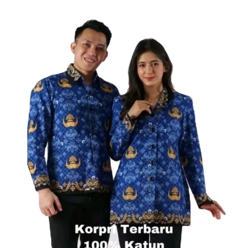 Seragam Korpri Terbaru 2023 Pria dan Wanita Lapis Furing Kerah Hitam Katun 40s Atasan Batik Baju Panjang Motif 0