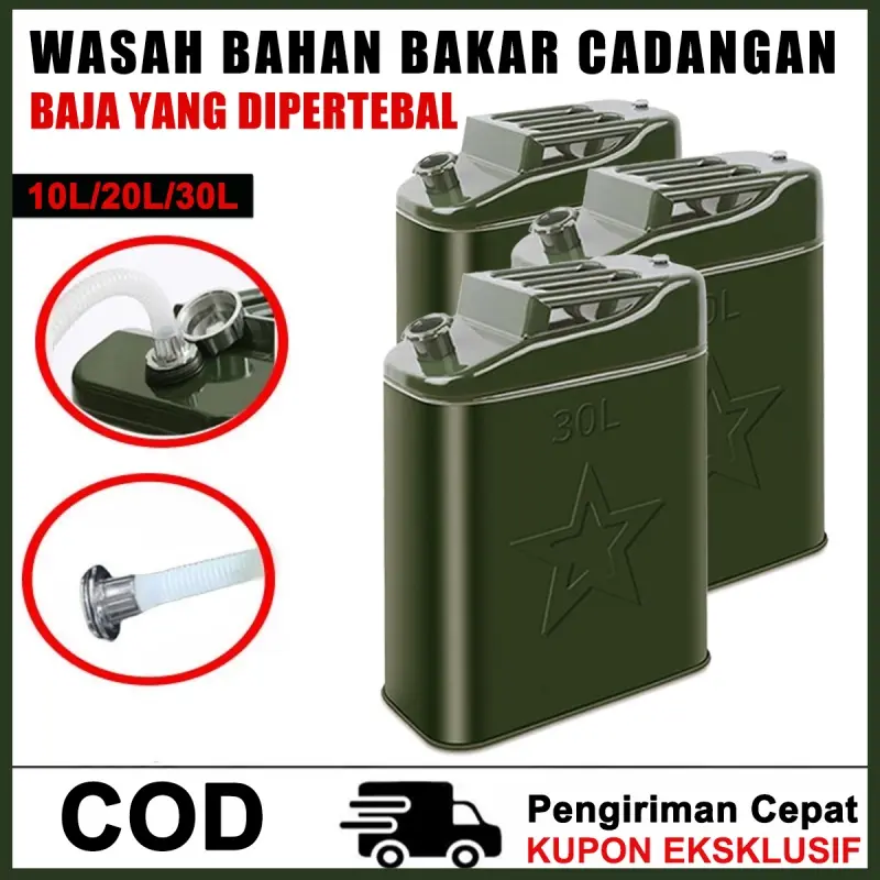 Tangki Bahan Bakar Tangki Bensin Logam Hijau 10L 20L 30L Tangki Kontainer Luang Kapasitas Besar