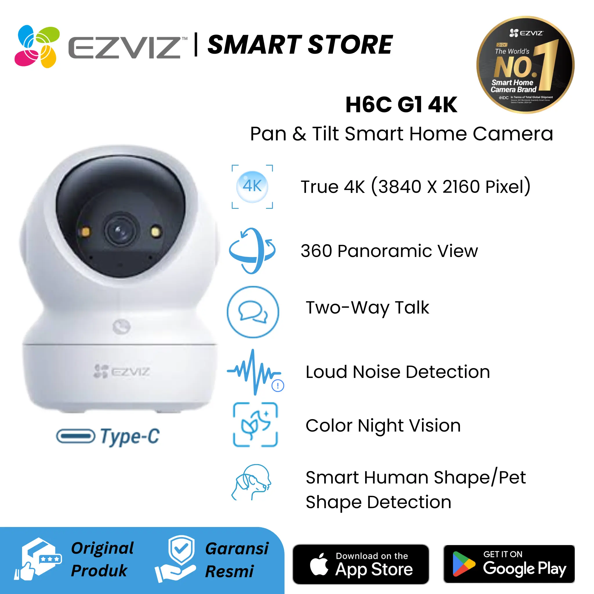 EZVIZ CCTV H6C G1 4K NEXT GENERATION PAN & TILT WI-FI SMART HOME CAMERA INDOOR