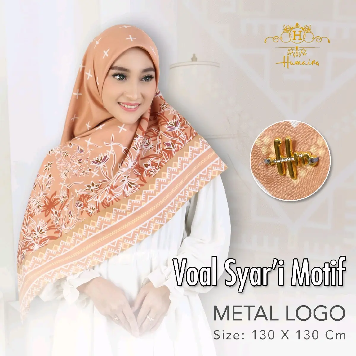 HUMAIRA-Hijab segiempat Voal Syari Motif Metal Logo Lasercut/Kerudung segiempat Voal Syari Motif Metal Logo Lasercut (VS 02)