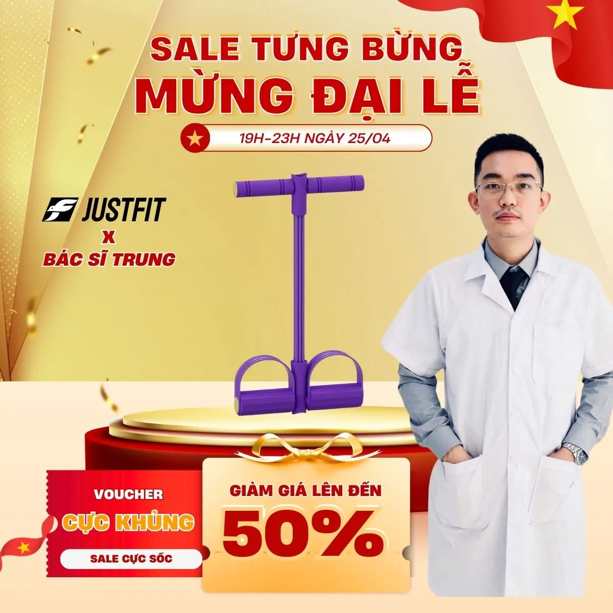 Dây tập bụng JUSTFIT, dây kéo đàn hồi kháng lực 6 ống cao su tập cơ bụng tại nhà bản nâng cấp
